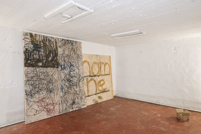 Installation view: Works by Oscar Murillo and Andreas Johnen / Photo: Benjamin Hugard