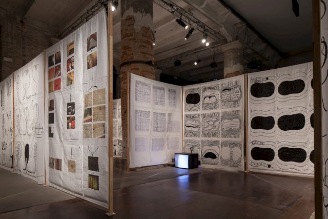 Matt Mullican, ’Untitled (Learning from That Person’s Work: Room Number 4)’, 2005. Installation view at Arsenale, 56th Venice Bienale 2013. © Matt Mullican and Leal Rios Foundation. Photo: Francesco Allegretto