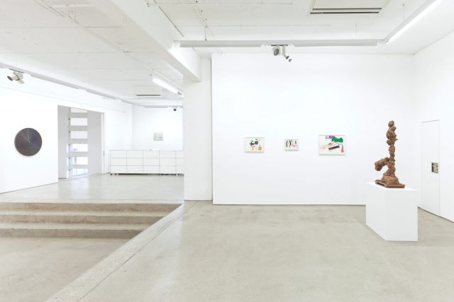 (l–r) Gregor Hildebrandt; Marcel Dzama; Anna K.E.; Tal R (installation view at G2 Kunsthalle, Leipzig with artworks from the Hildebrand collection). Courtesy the artists. © the artists. Photo: Dotgain.info