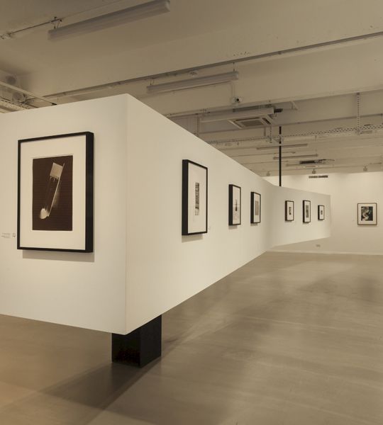 View into the exhibition space. In the front: László Moholy-Nagy, Untitled, 1926