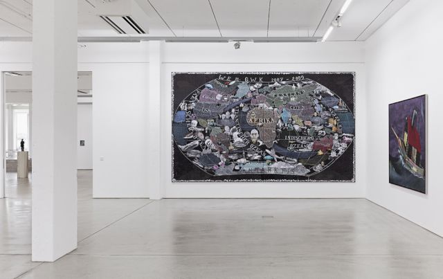 (l–r) Paule Hammer, ‘Geträumte Weltkarte’, 2010/13; ‘Unterwegs’, 2006. Courtesy Laden für Nichts, Leipzig. Photo: Dotgain.info