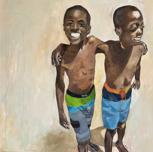 “Ore Meji (Friends)” 2023, Acrylic on canvas by Dimeji Onafuwa. Courtesy of the artist.