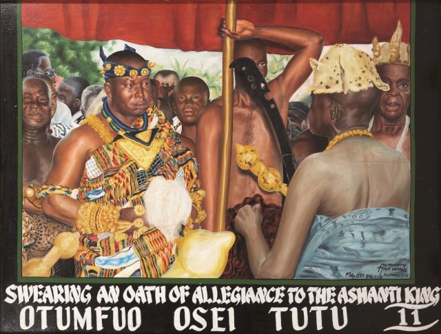 Kwame Akoto, Swearing an Oath. Painting on panel. Courtesy of MACAAL and the artist.